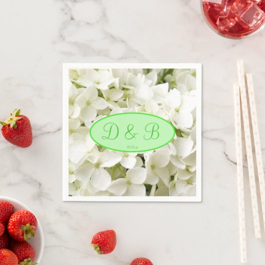 Serviette En Papier Mariage Monogram White Hydrangea (En situation)