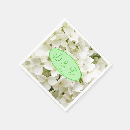 Serviette En Papier Mariage Monogram White Hydrangea (Coin)