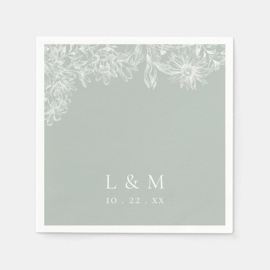 Serviette En Papier Mariage Monogramme blanc clair (Devant)