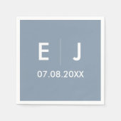Serviette En Papier Mariage monogramme bleu et blanc Dusty (Devant)