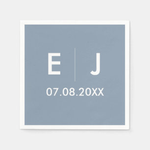 Serviette En Papier Mariage monogramme bleu et blanc Dusty