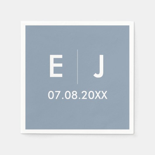 Serviette En Papier Mariage monogramme bleu et blanc Dusty (Devant)
