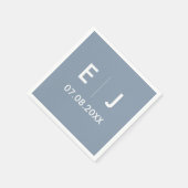 Serviette En Papier Mariage monogramme bleu et blanc Dusty (Coin)