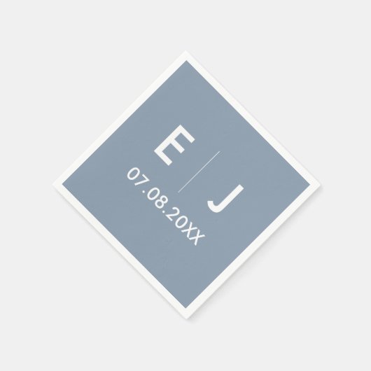 Serviette En Papier Mariage monogramme bleu et blanc Dusty (Coin)