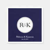 Serviette En Papier Mariage monogramme bleu foncé (Devant)