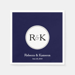 Serviette En Papier Mariage monogramme bleu foncé