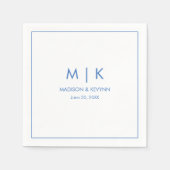 Serviette En Papier Mariage Monogramme bleu minimal et élégant (Devant)