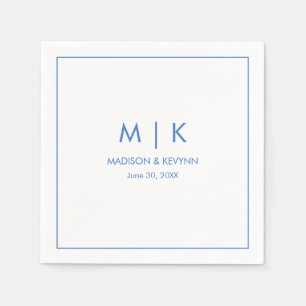 Serviette En Papier Mariage Monogramme bleu minimal et élégant