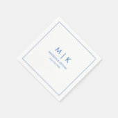 Serviette En Papier Mariage Monogramme bleu minimal et élégant (Coin)