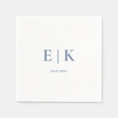 Serviette En Papier Mariage Monogramme Bleu Poussiéreux (Devant)