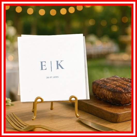 Serviette En Papier Mariage Monogramme Bleu Poussiéreux
