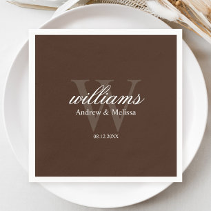 Serviette En Papier Mariage Monogramme Brun et Blanc