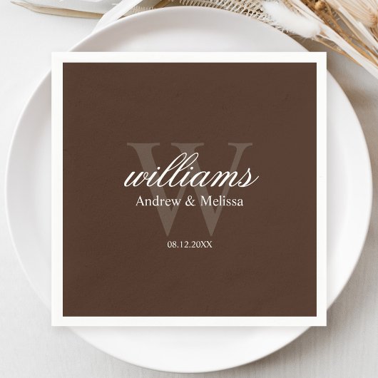 Serviette En Papier Mariage Monogramme Brun et Blanc