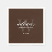 Serviette En Papier Mariage Monogramme Brun et Blanc (Devant)