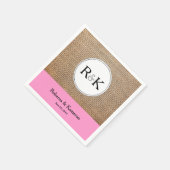 Serviette En Papier Mariage monogramme Burlap et rose clair (Coin)