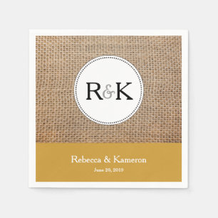 Serviette En Papier Mariage monogramme Burlap & Gold