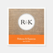 Serviette En Papier Mariage monogramme Burlap & Orange (Devant)