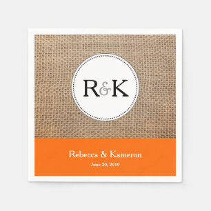 Serviette En Papier Mariage monogramme Burlap & Orange