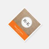 Serviette En Papier Mariage monogramme Burlap & Orange (Coin)
