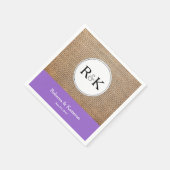 Serviette En Papier Mariage monogramme Burlap & Purple (Coin)