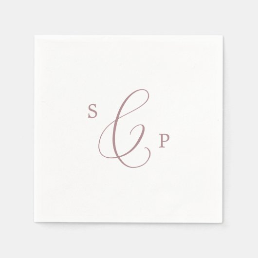 Serviette En Papier Mariage Monogramme Calligraphié Or Rose Délicat (Devant)