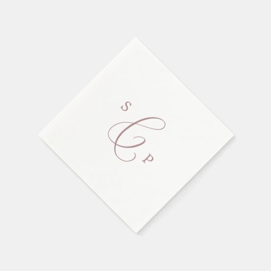 Serviette En Papier Mariage Monogramme Calligraphié Or Rose Délicat (Coin)