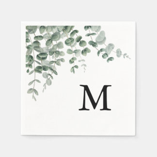 Serviette En Papier Mariage Monogramme Calligraphique Moderne Eucalypt