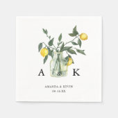 Serviette En Papier Mariage Monogramme Citron Vert Eté (Devant)