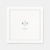 Serviette En Papier Mariage Monogramme classique foncé Dusty vert  (Devant)