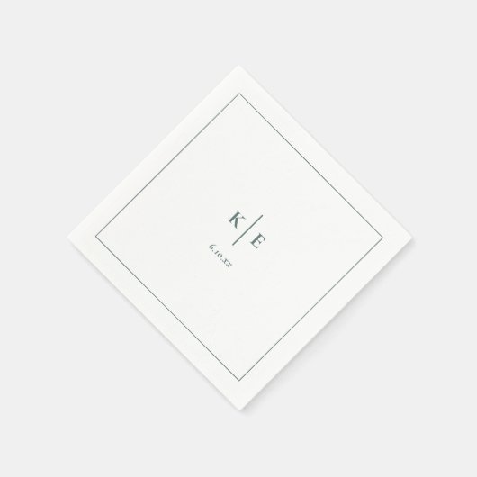 Serviette En Papier Mariage Monogramme classique foncé Dusty vert  (Coin)