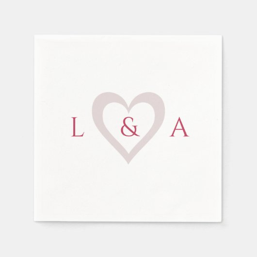 Serviette En Papier Mariage Monogramme Coeur 2 Initiales (Devant)