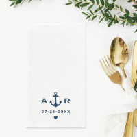Mariage Monogramme Cœur Ancre Navy