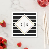 Serviette En Papier Mariage Monogramme de cadre or noir blanc rayures (En situation)