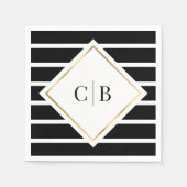 Serviette En Papier Mariage Monogramme de cadre or noir blanc rayures (Devant)
