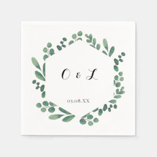Serviette En Papier Mariage Monogramme de Calligraphie Moderne Eucalyp