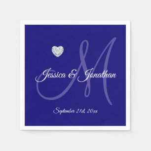 Serviette En Papier Mariage monogramme de coeur BLEU de MARINE personn