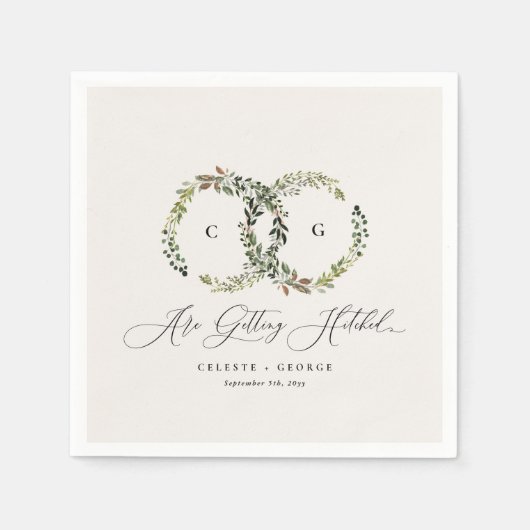 Serviette En Papier Mariage monogramme de courre florale rustique aqua (Devant)