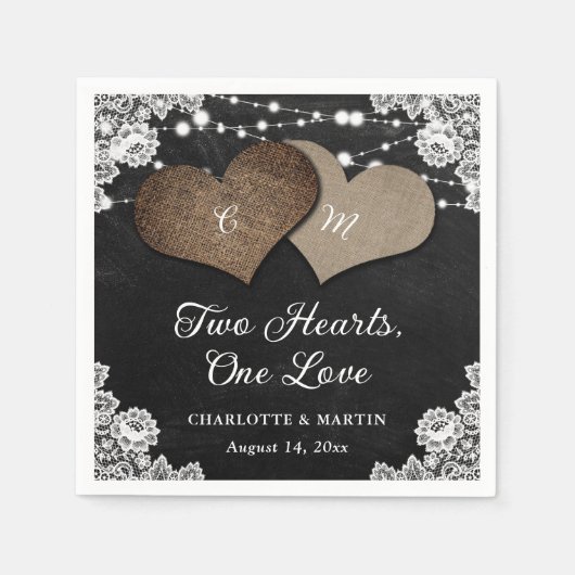 Serviette En Papier Mariage Monogramme de dentelle noir (Devant)