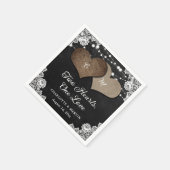 Serviette En Papier Mariage Monogramme de dentelle noir (Coin)