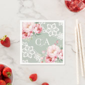 Serviette En Papier Mariage monogramme de fleurs de roses vertes (En situation)