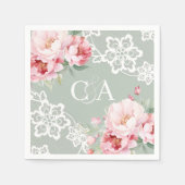 Serviette En Papier Mariage monogramme de fleurs de roses vertes (Devant)