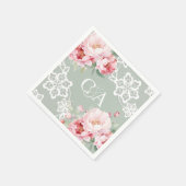 Serviette En Papier Mariage monogramme de fleurs de roses vertes (Coin)