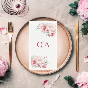 Serviette En Papier Mariage monogramme de fleurs roses roses roses