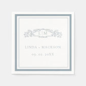 Serviette En Papier Mariage monogramme de la crête botanique bleu Dust (Devant)