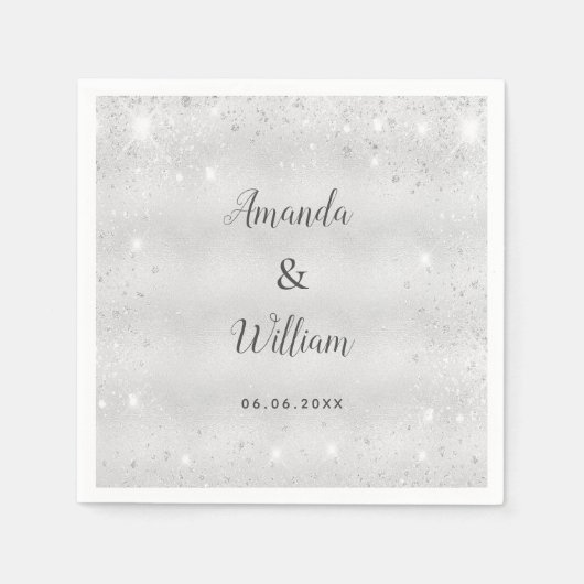Serviette En Papier Mariage monogramme de parties scintillant argent (Devant)