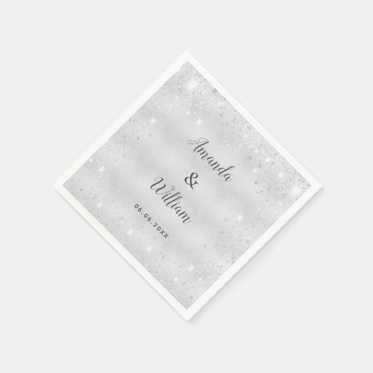 Serviette En Papier Mariage monogramme de parties scintillant argent (Coin)