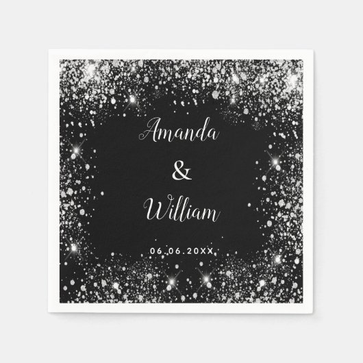 Serviette En Papier Mariage monogramme de parties scintillant en argen (Devant)