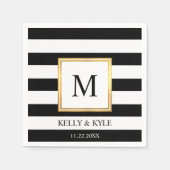Serviette En Papier Mariage Monogramme de trame or noir blanc rayures (Devant)