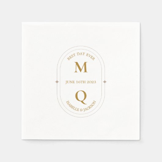 Serviette En Papier Mariage monogramme d'or blanc minimal (Devant)