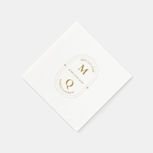 Serviette En Papier Mariage monogramme d'or blanc minimal (Coin)